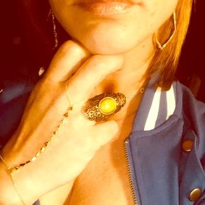 Orange & Brass Long Boho Ring